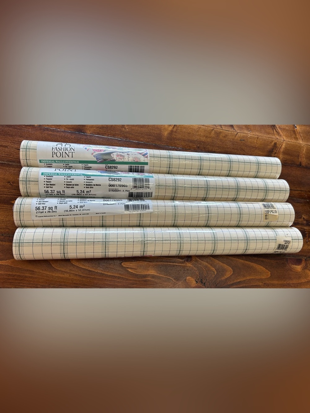 Vintage Plaid Roll Wallpaper - Cream and Sage Green Burgundy